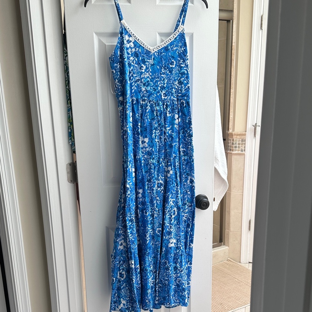 Blue and White Floral Maxi Dress